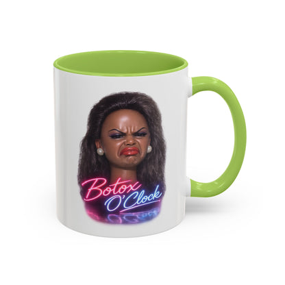 Botox O'Clock Tasse - Lustige Neon Kaffeetasse mit witzigem Grimasse-Motiv, Geschenk für Beauty-Fans & Humor-Liebhaber