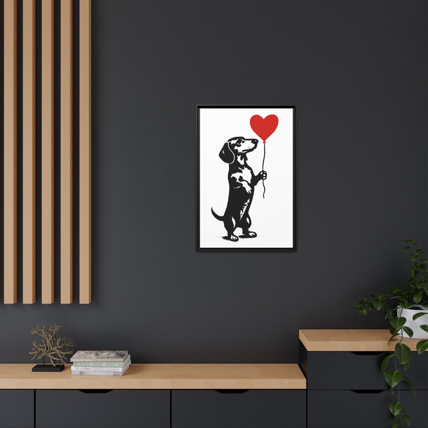 Canvas Bild – Dackel mit Herzballon