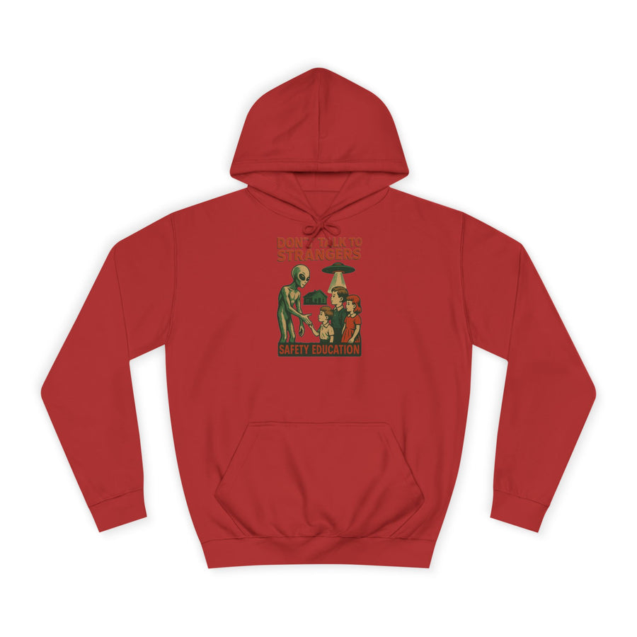 True Insights Don't Talk to Strangers Alien Hoodie – Lustiges Retro-UFO-Motiv in Fire Red