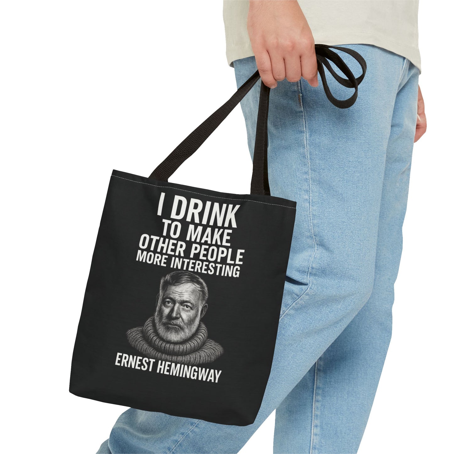 Ernest Hemingway Tote Bag - I Drink To Make Other People More Interesting - Lustiger Spruch Jutebeutel für Literaturfans & Genießer