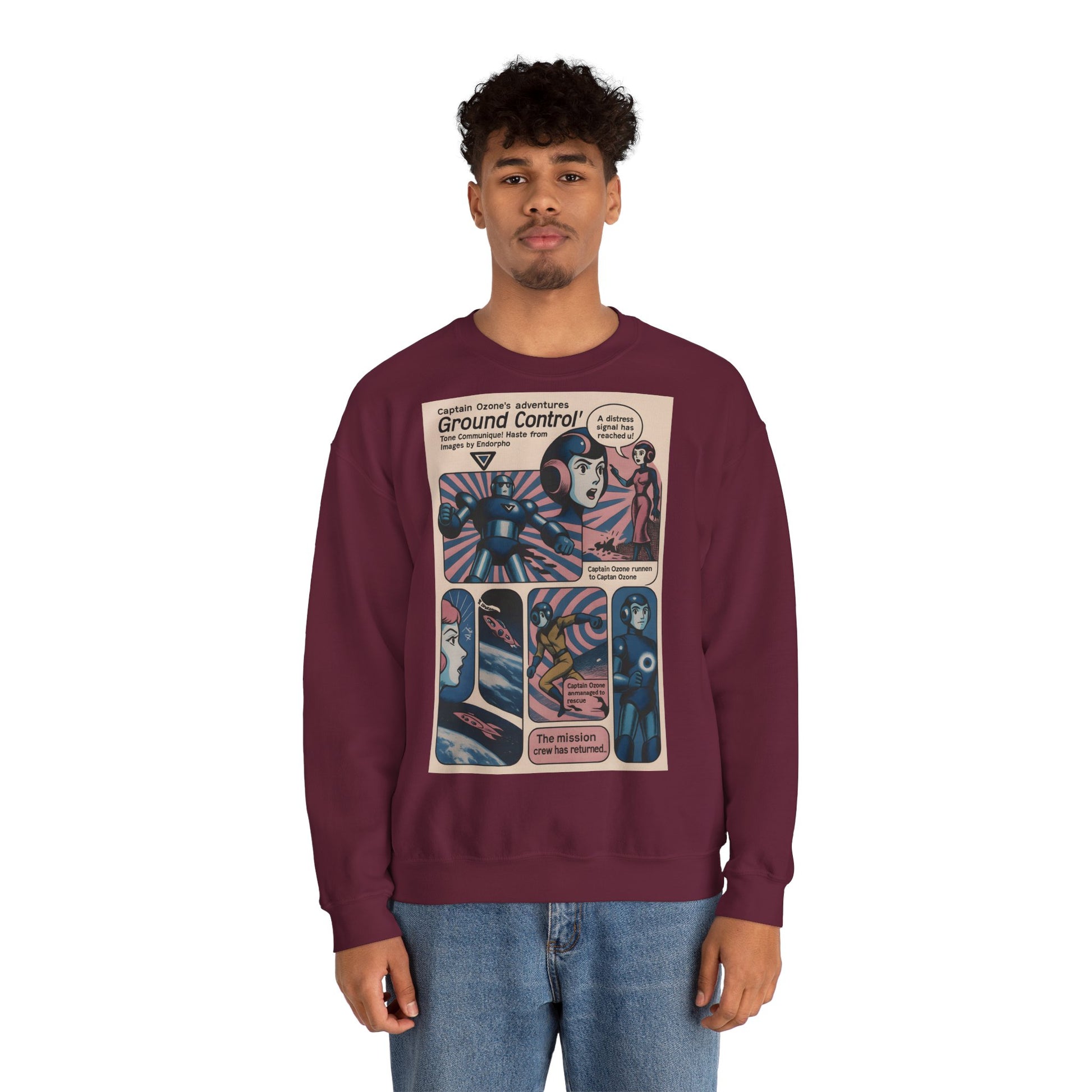 Retro Space Comic Sweatshirt – Captain Ozone „Ground Control“ Edition
