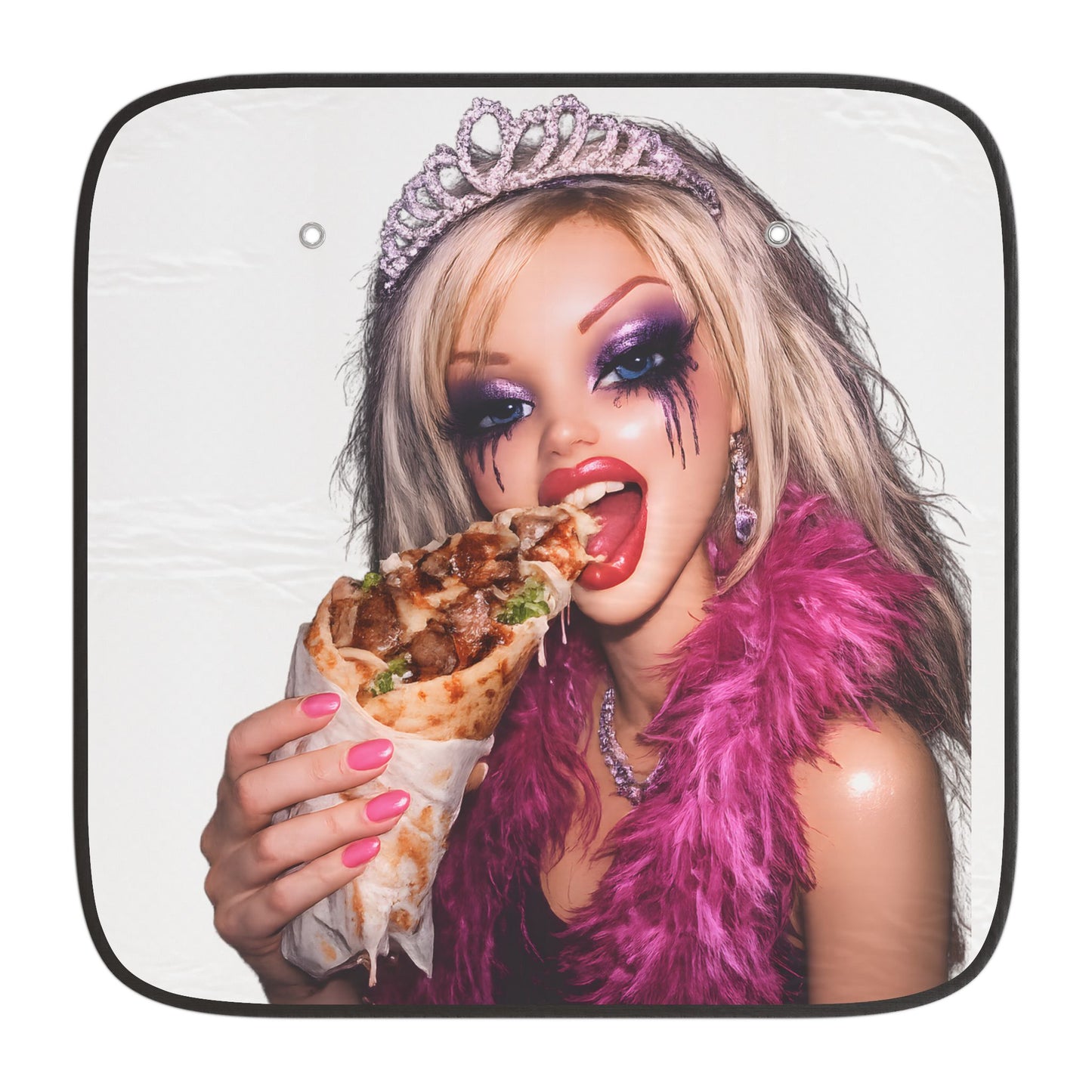 Auto-Sonnenschutz Trash-Glam Beauty Queen mit Döner – Windschutzscheibe Sonnenblende, faltbar, UV-Schutz, Geschenk für Autofans