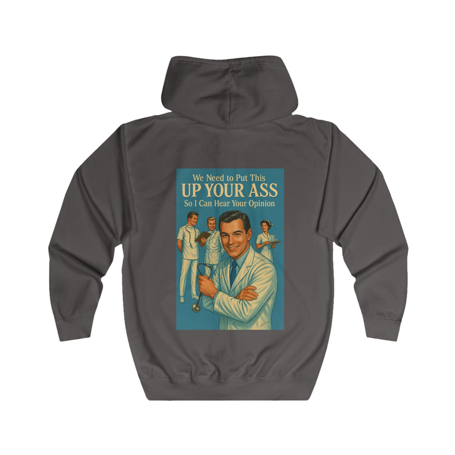 True Insights We Need to Put This Up Your Ass Zip-Hoodie – Retro-Arzt-Motiv mit schwarzem Humor