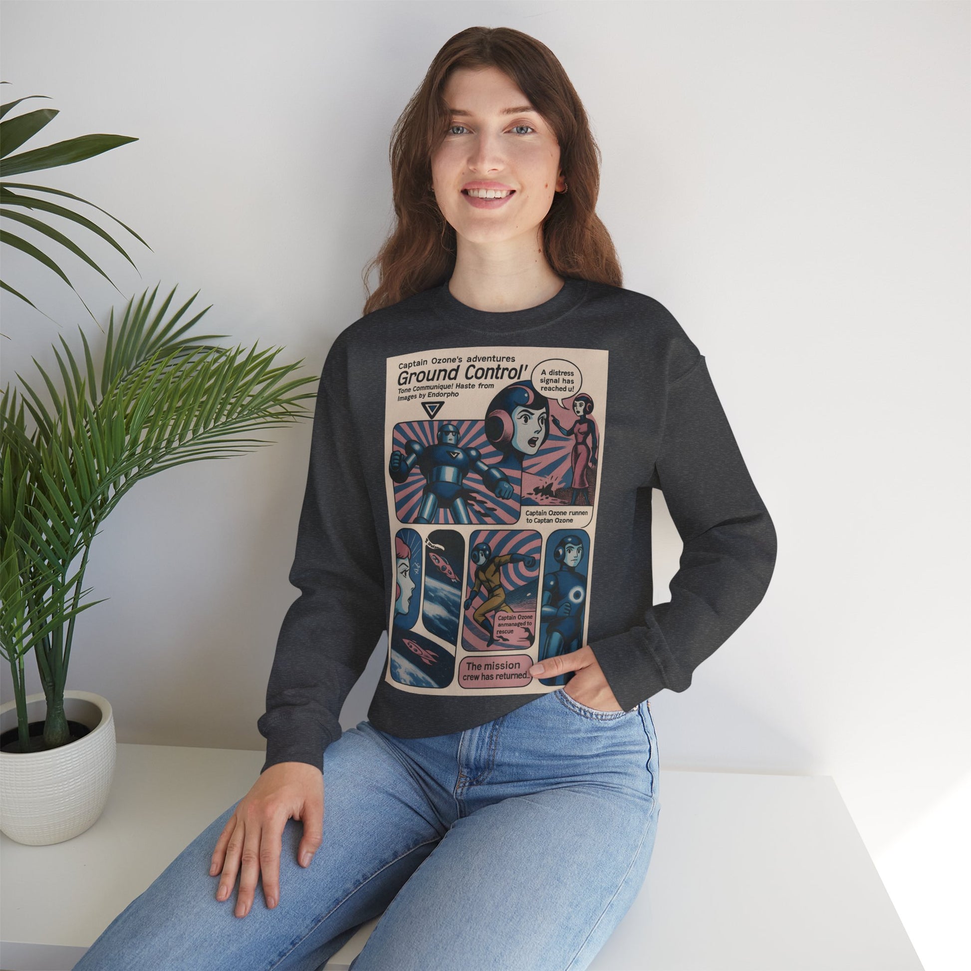 Retro Space Comic Sweatshirt – Captain Ozone „Ground Control“ Edition
