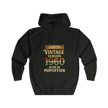Geschenk zum 66. Geburtstag – Sweatjacke Jahrgang 1960 Limited Vintage – Jet Black – Rückenansicht