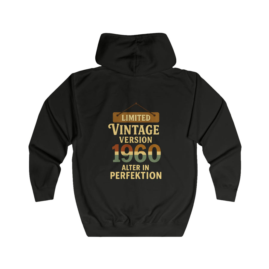 Geschenk zum 66. Geburtstag – Sweatjacke Jahrgang 1960 Limited Vintage – Jet Black – Rückenansicht