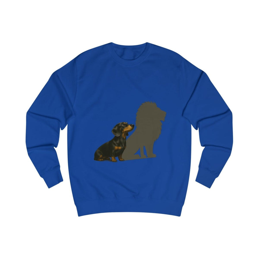 True Insights Hoodie Dackel mit Löwenschatten in Royal Blue mit satirischem Hundemotiv