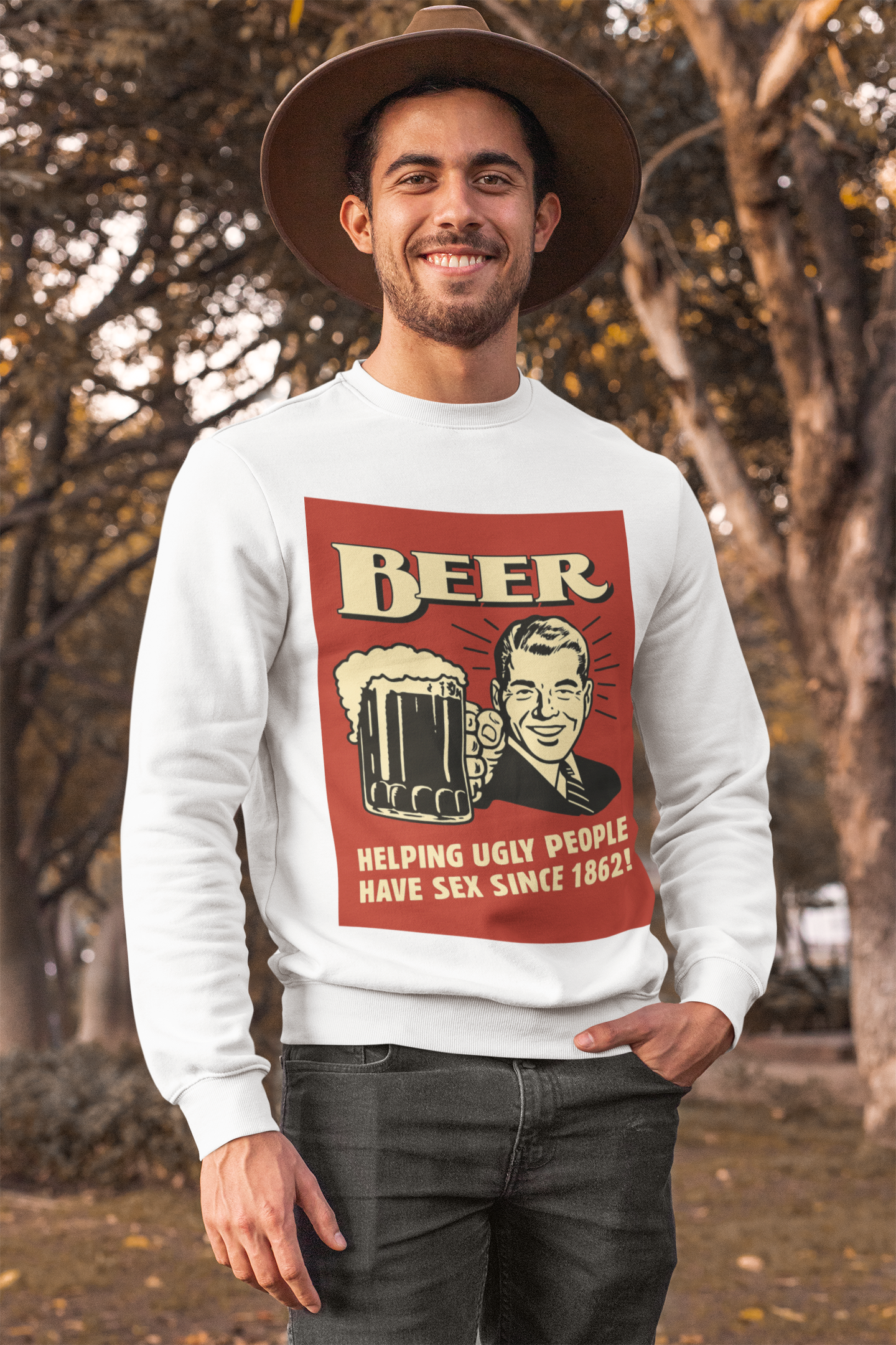 Beer Sweatshirt – Schwarzer Humor im Retro-Werbestil – Freches Satire-Design für mutige Statements | True Insights