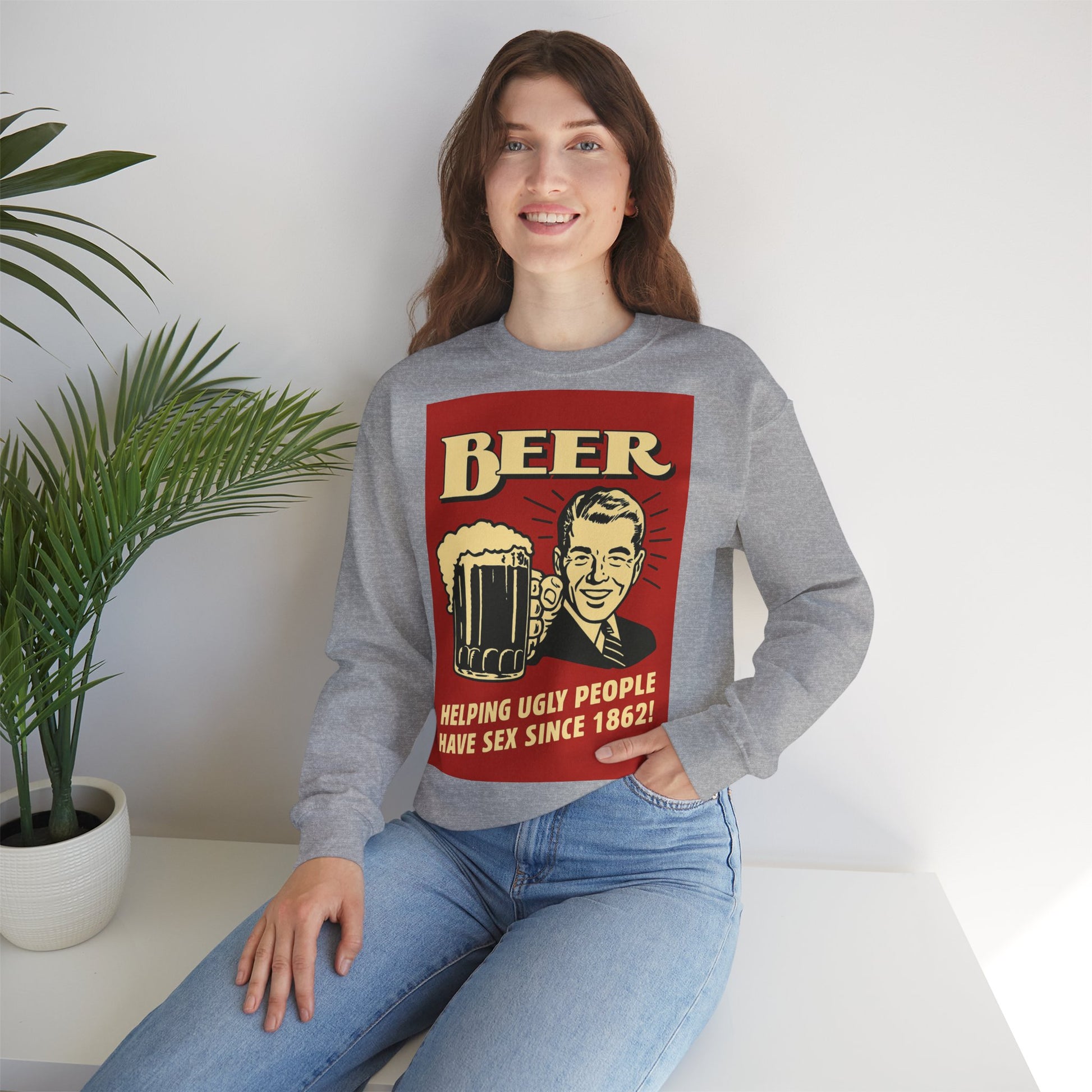 Beer Sweatshirt – Schwarzer Humor im Retro-Werbestil – Freches Satire-Design für mutige Statements | True Insights