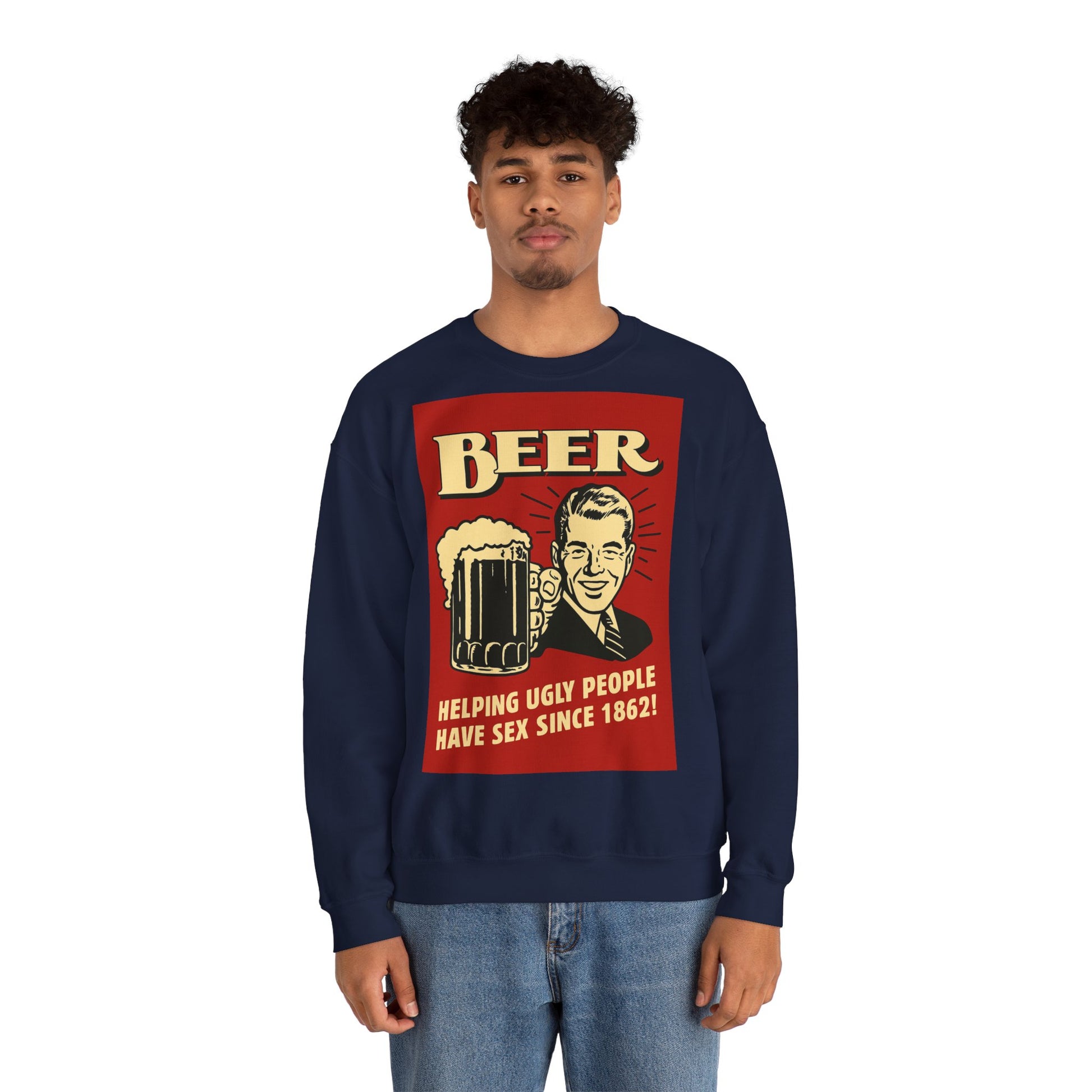 Beer Sweatshirt – Schwarzer Humor im Retro-Werbestil – Freches Satire-Design für mutige Statements | True Insights