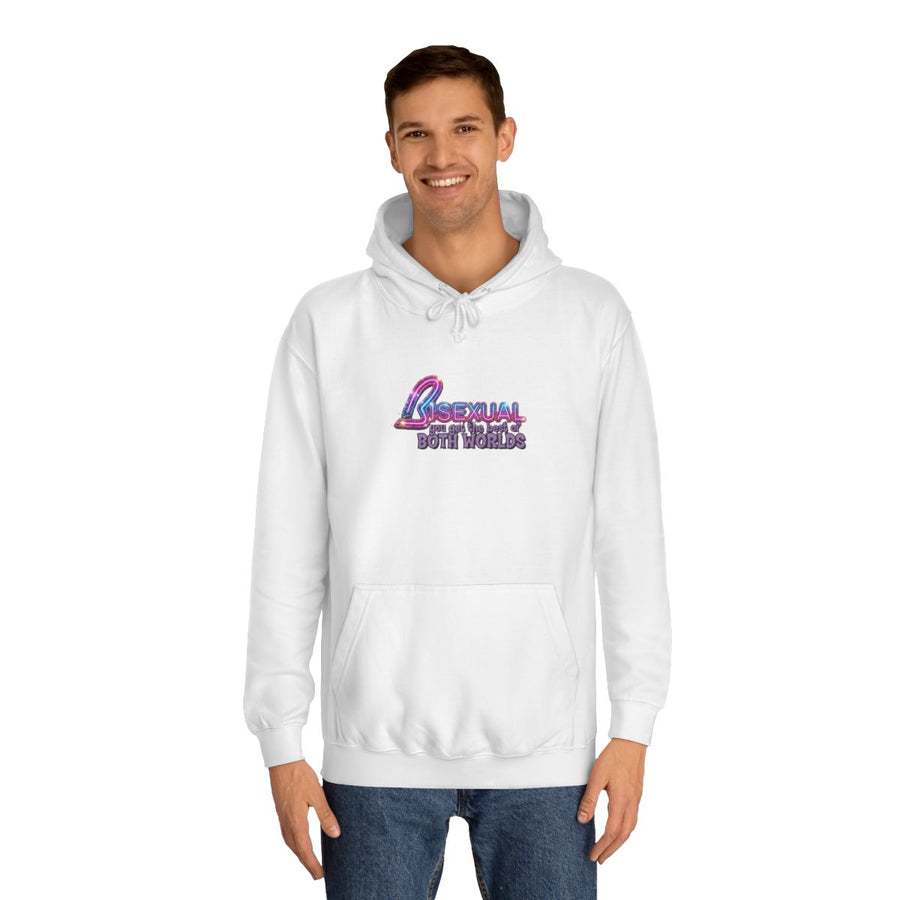 Bisexual – Best of Both Worlds Hoodie – Glitzer-Motiv für Bi Pride und CSD – Arctic White – von Mann getragen
