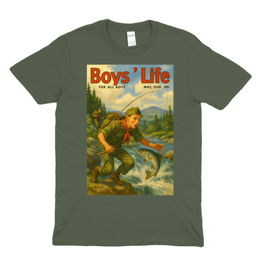 True Insights T-Shirt Boys' Life satirisches Retro Pfadfinder-Motiv in Militärgrün mit Print vorne
