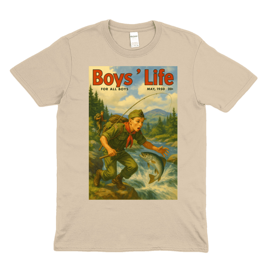 True Insights T-Shirt Boys' Life satirisches Retro Pfadfinder-Motiv in Natur, Vorderseite mit Vintage-Design