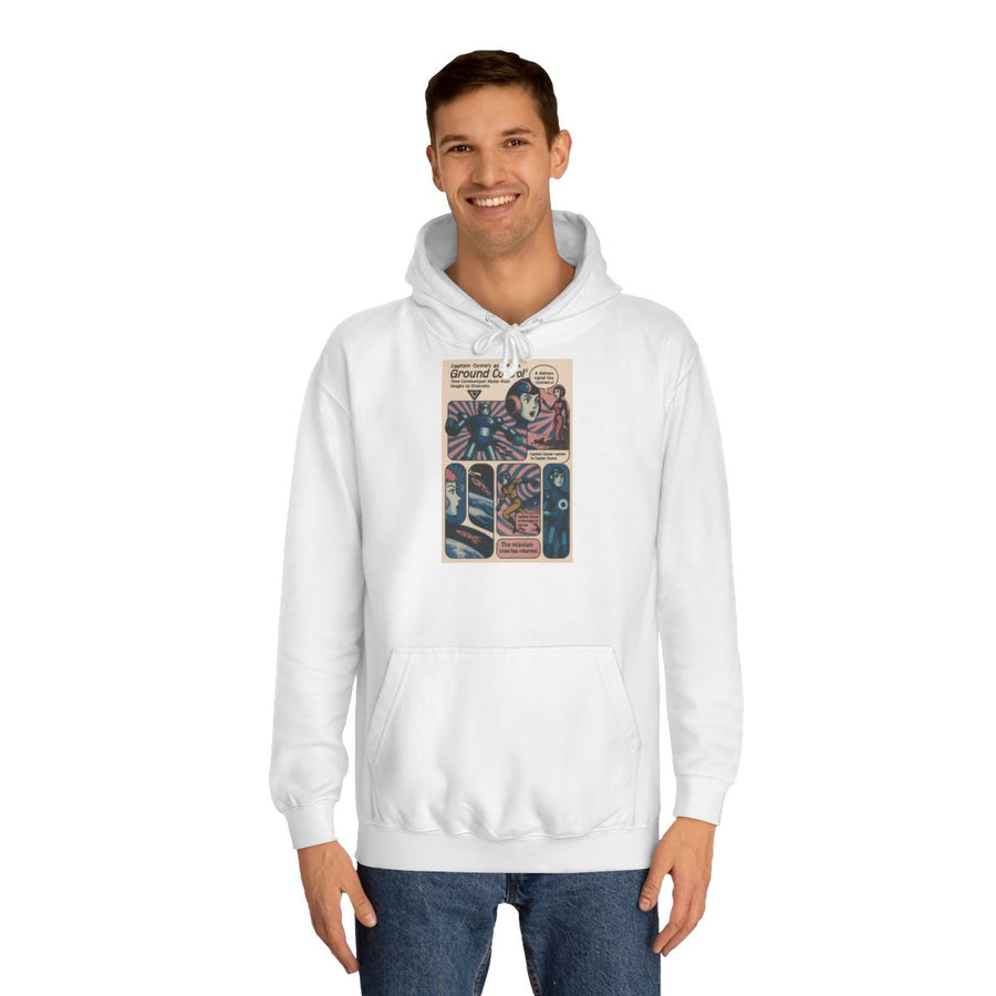 Retro Hoodie „Captain Ozone“ – Retro-Sci-Fi im Comic-Stil – Arctic White – von Mann getragen