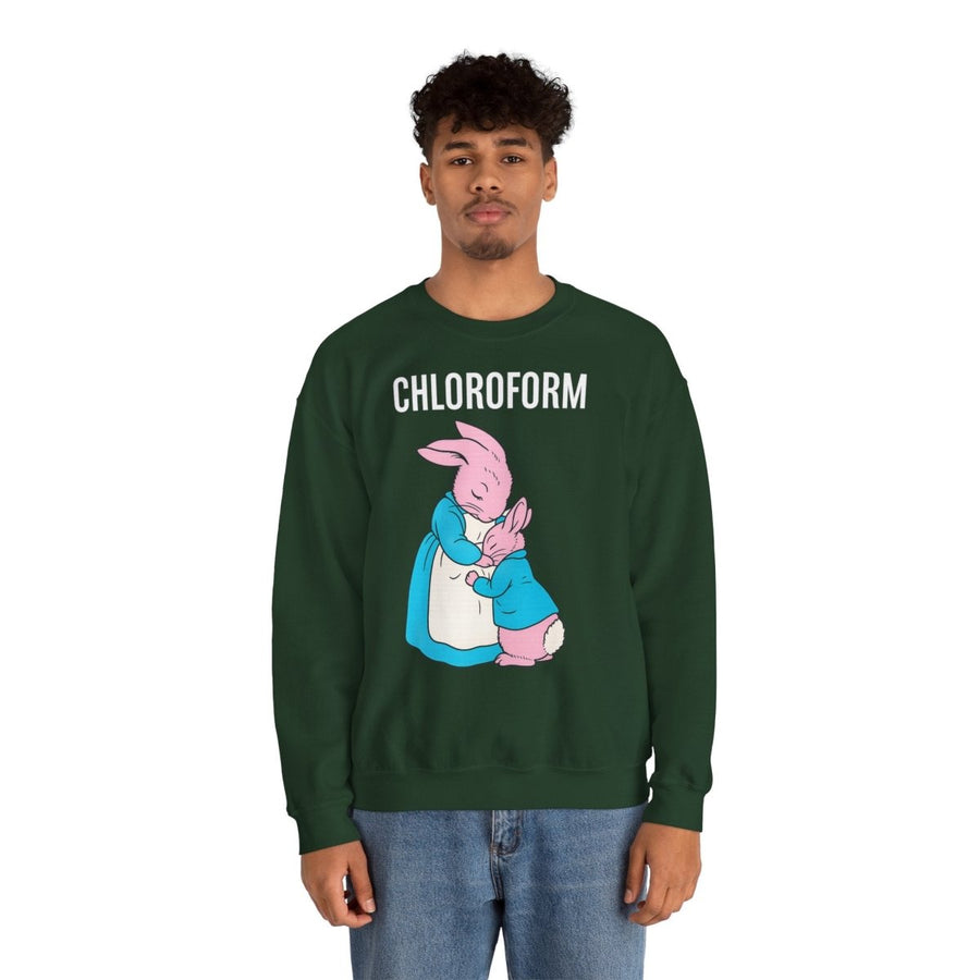 „CHLOROFORM“ – Retro-Sweatshirt mit Hasen und bösem Twist – Freches Satire-Design für mutige Statements | True Insights