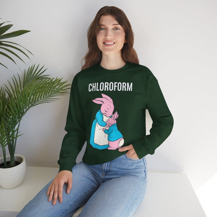 „CHLOROFORM“ – Retro-Sweatshirt mit Hasen und bösem Twist – Freches Satire-Design für mutige Statements | True Insights