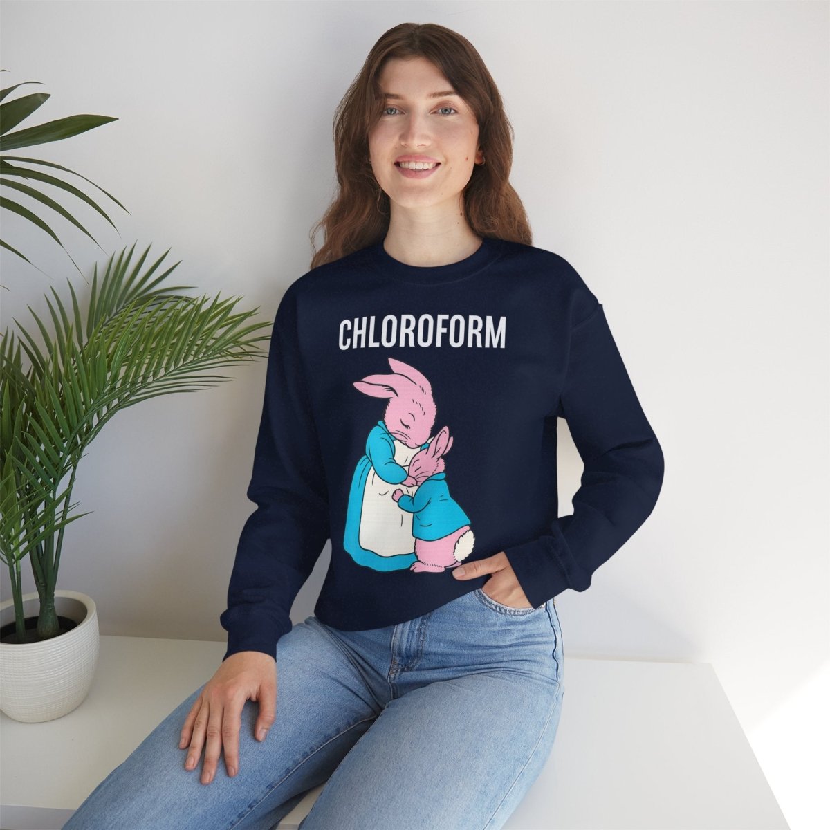 „CHLOROFORM“ – Retro-Sweatshirt mit Hasen und bösem Twist – Freches Satire-Design für mutige Statements | True Insights