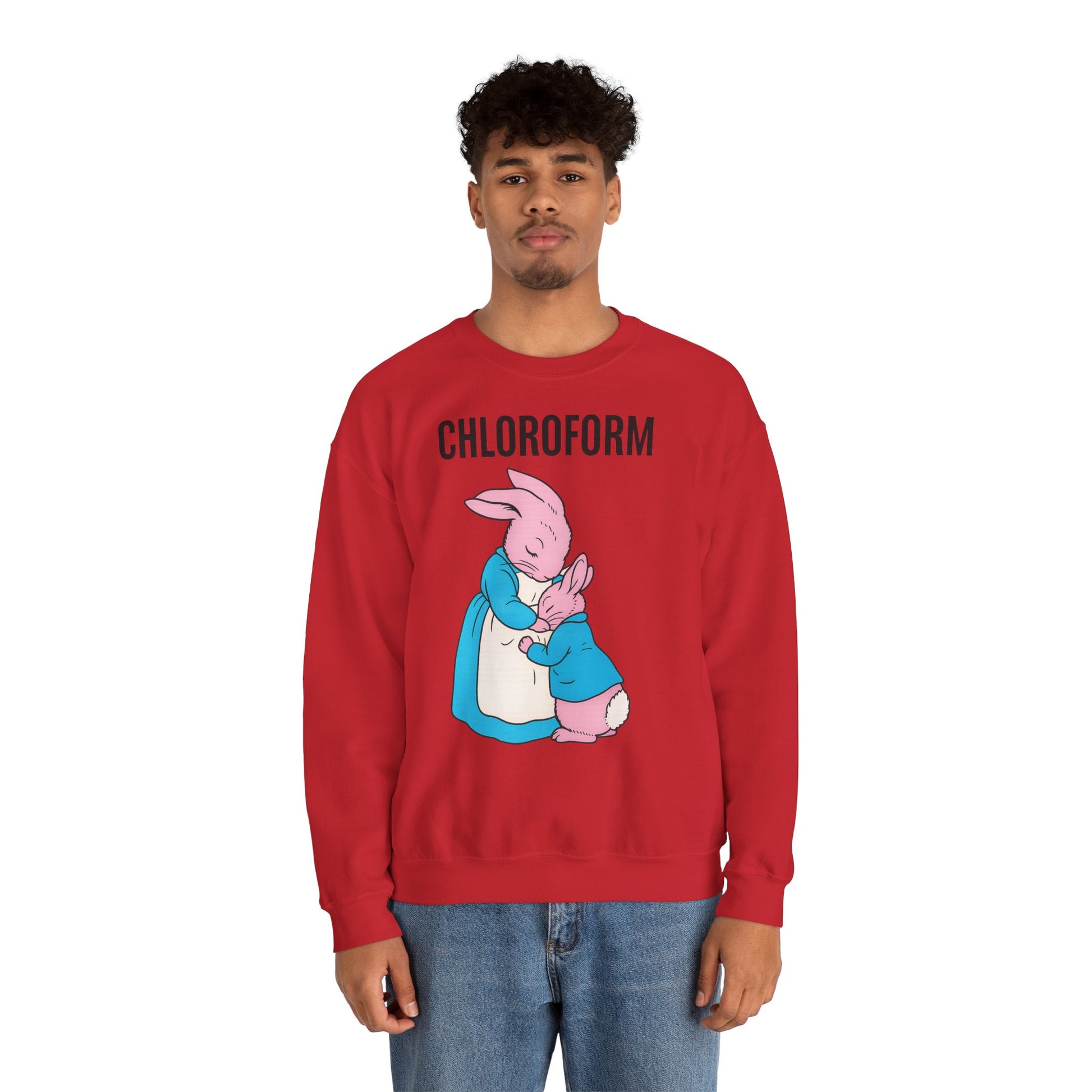 „CHLOROFORM“ – Retro-Sweatshirt mit Hasen und bösem Twist – Freches Satire-Design für mutige Statements | True Insights