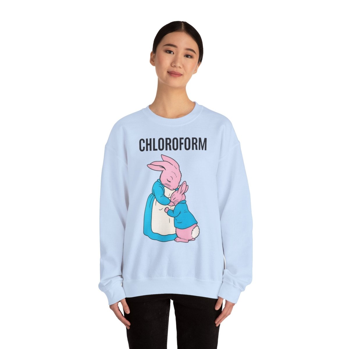 „CHLOROFORM“ – Retro-Sweatshirt mit Hasen und bösem Twist – Freches Satire-Design für mutige Statements | True Insights