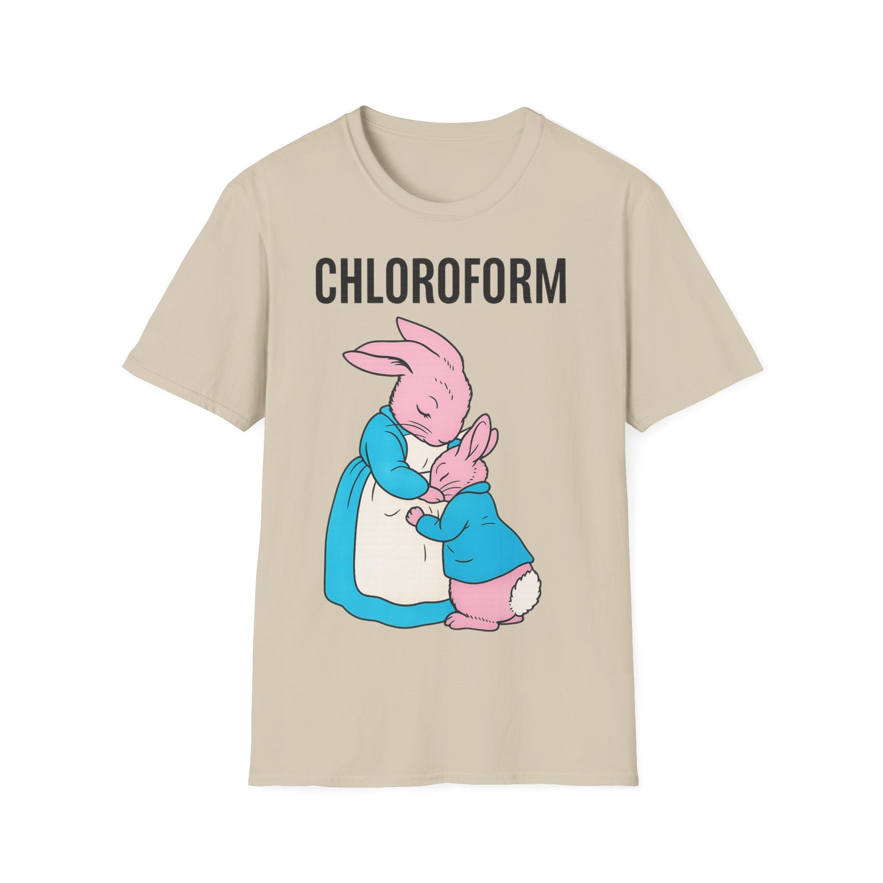 „CHLOROFORM“ – Satirisches Cartoon-T-Shirt mit Kuschelfalle – Freches Satire-Design für mutige Statements | True Insights
