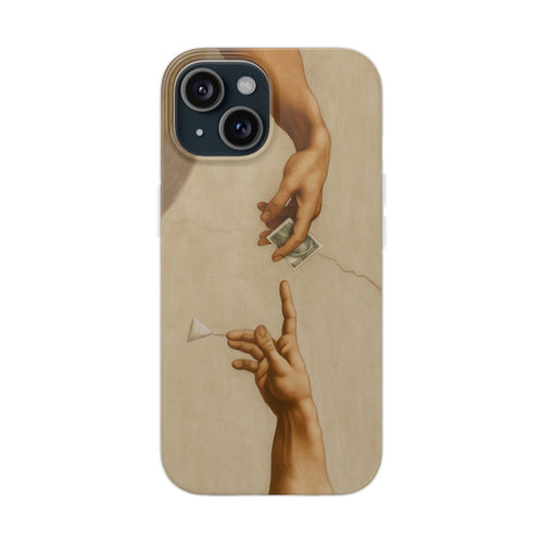 Die Creation of a Deal Handyhülle zeigt ein satirisches Kunstmotiv auf robustem Stoßschutz in Frontansicht von True Insights.