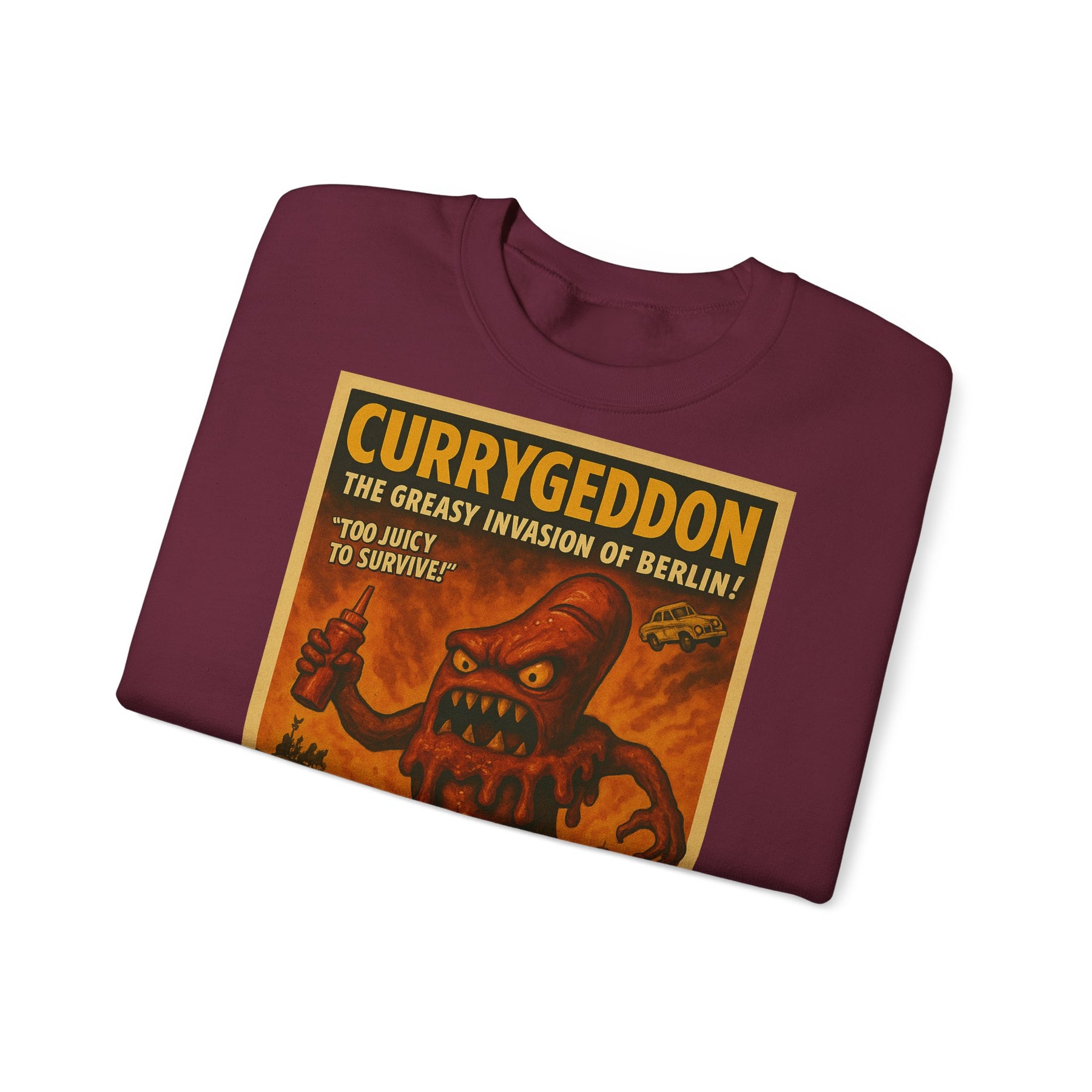 Vintage Motiv – Currygeddon Sweatshirt – Berlin-Monster im Retro-Stil | True Insights Design mit Humor