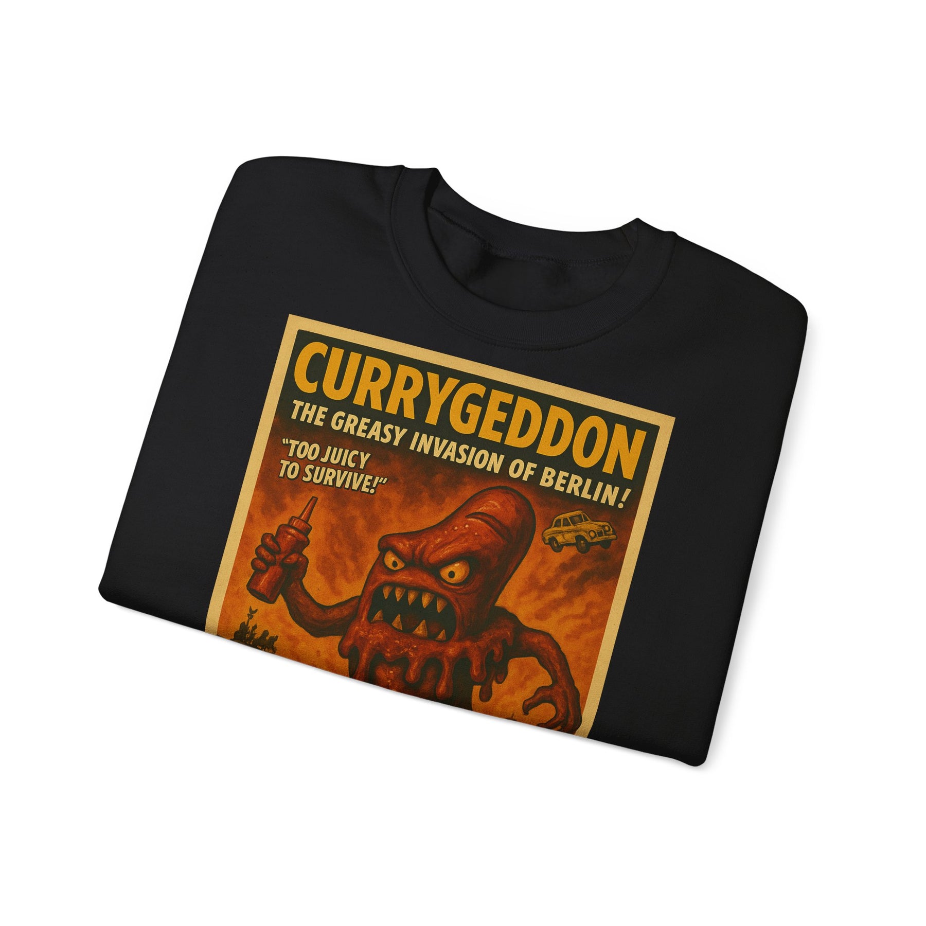 Vintage Motiv – Currygeddon Sweatshirt – Berlin-Monster im Retro-Stil | True Insights Design mit Humor