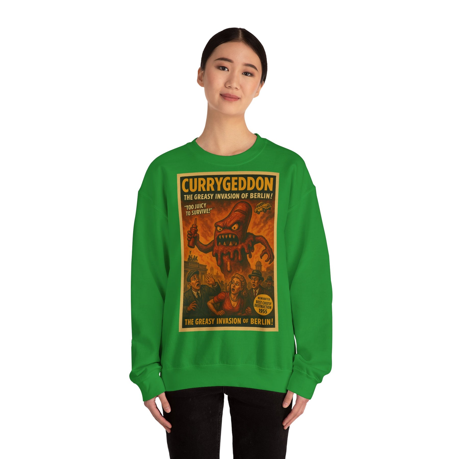 Vintage Motiv – Currygeddon Sweatshirt – Berlin-Monster im Retro-Stil | True Insights Design mit Humor