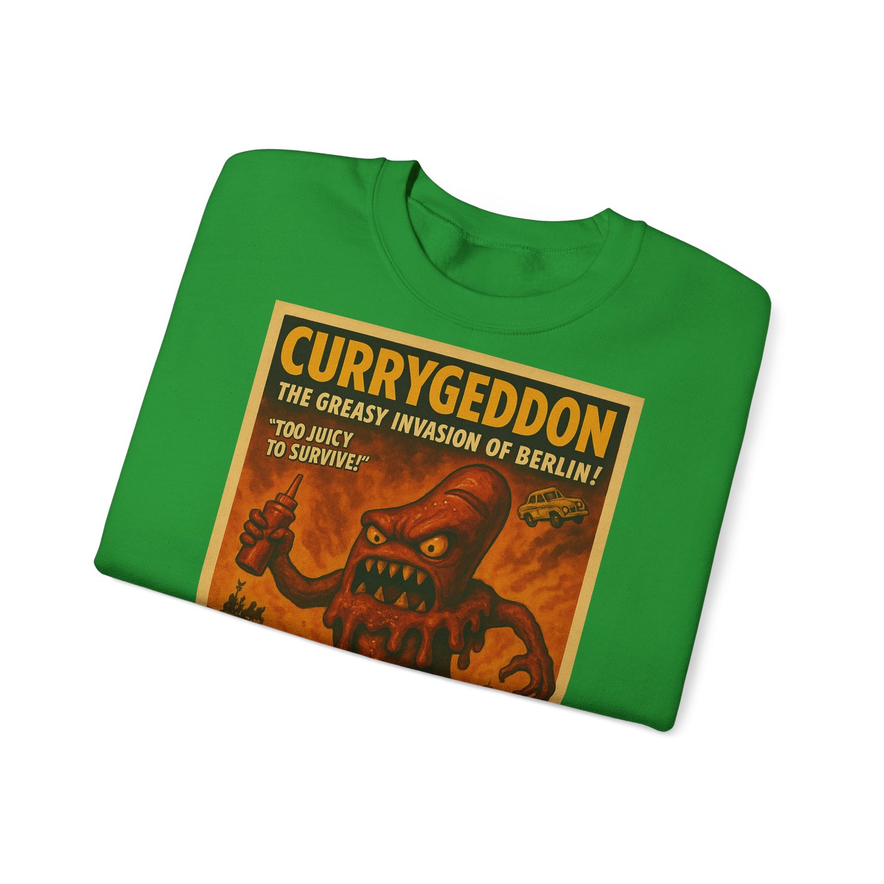 Vintage Motiv – Currygeddon Sweatshirt – Berlin-Monster im Retro-Stil | True Insights Design mit Humor