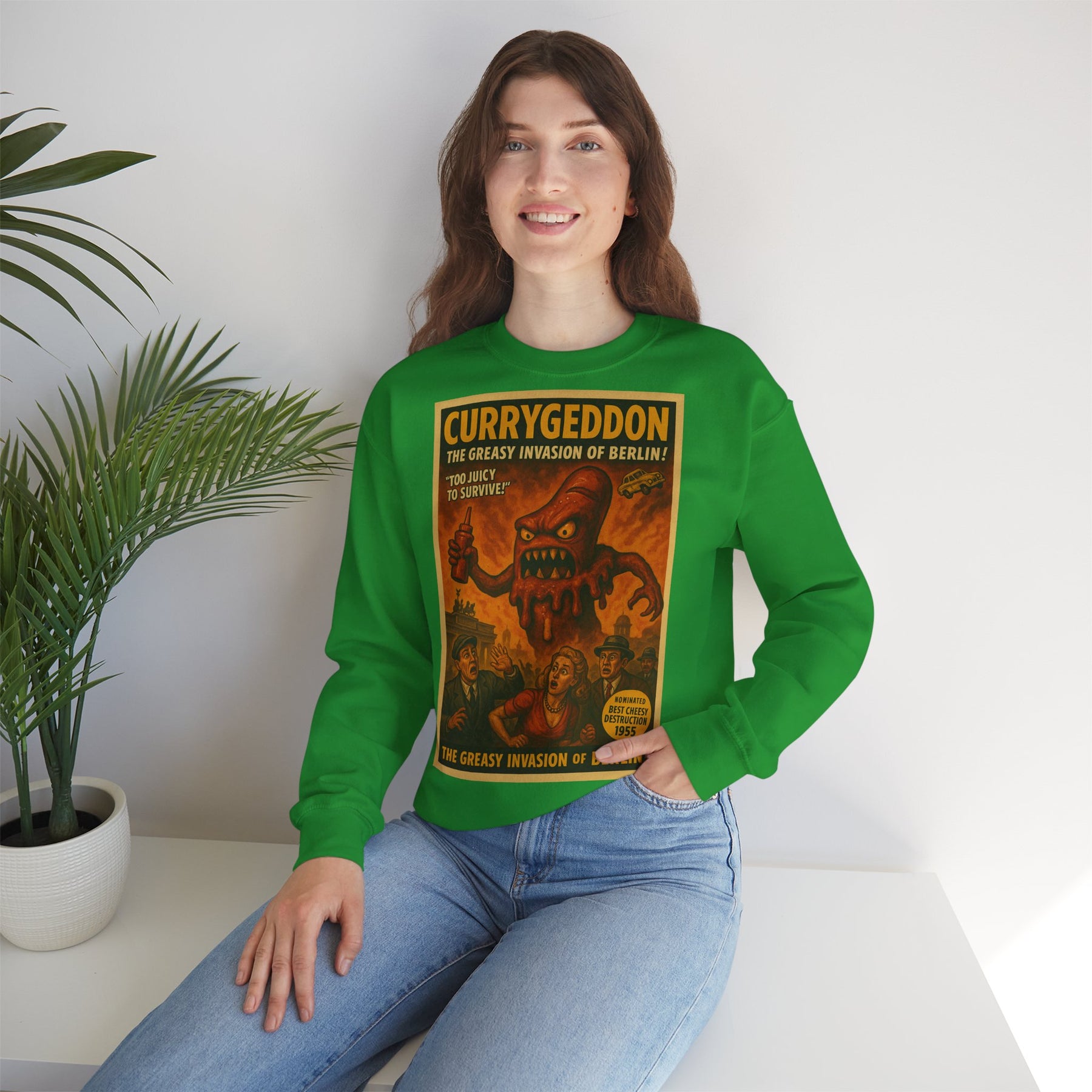 Vintage Motiv – Currygeddon Sweatshirt – Berlin-Monster im Retro-Stil | True Insights Design mit Humor