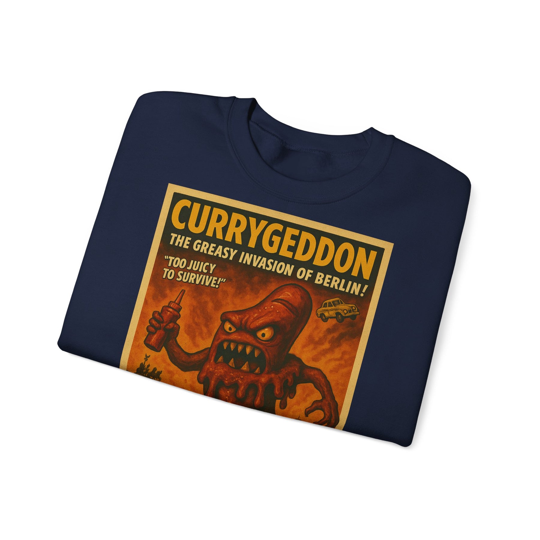 Vintage Motiv – Currygeddon Sweatshirt – Berlin-Monster im Retro-Stil | True Insights Design mit Humor