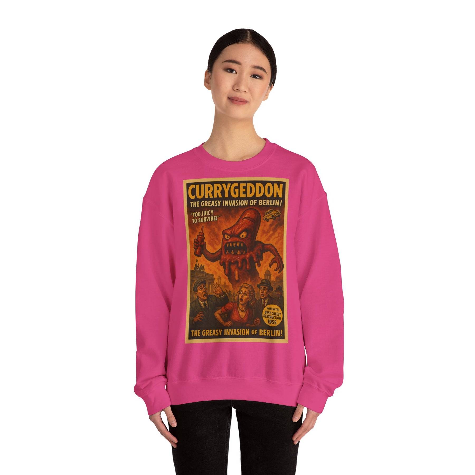 Vintage Motiv – Currygeddon Sweatshirt – Berlin-Monster im Retro-Stil | True Insights Design mit Humor