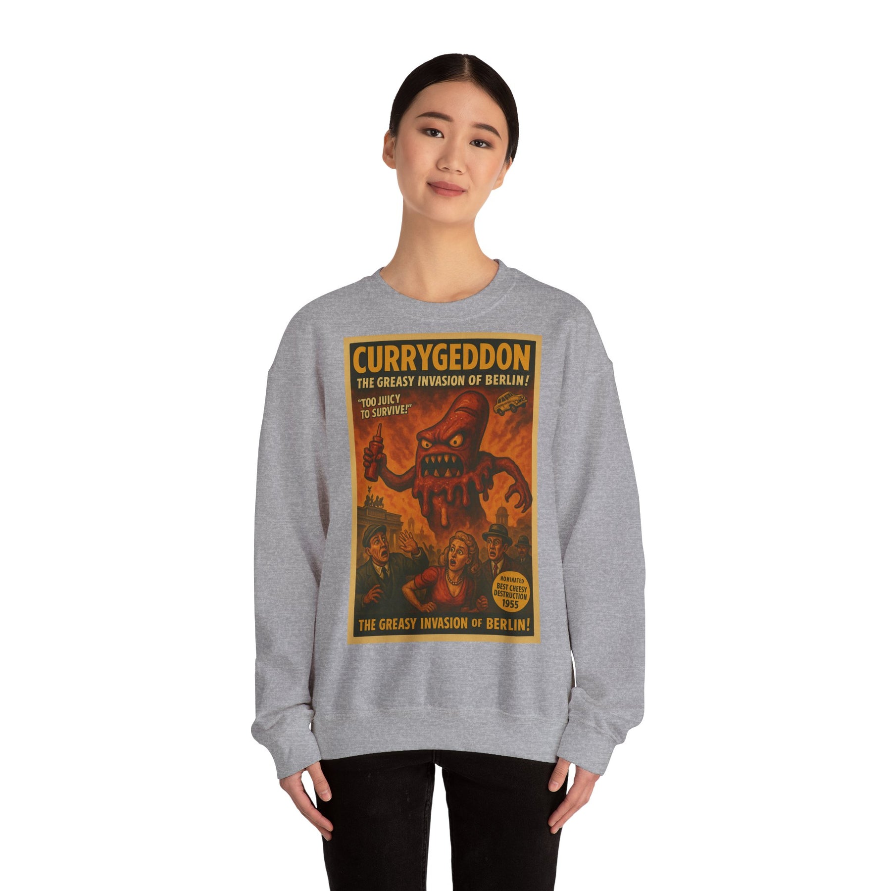 Vintage Motiv – Currygeddon Sweatshirt – Berlin-Monster im Retro-Stil | True Insights Design mit Humor