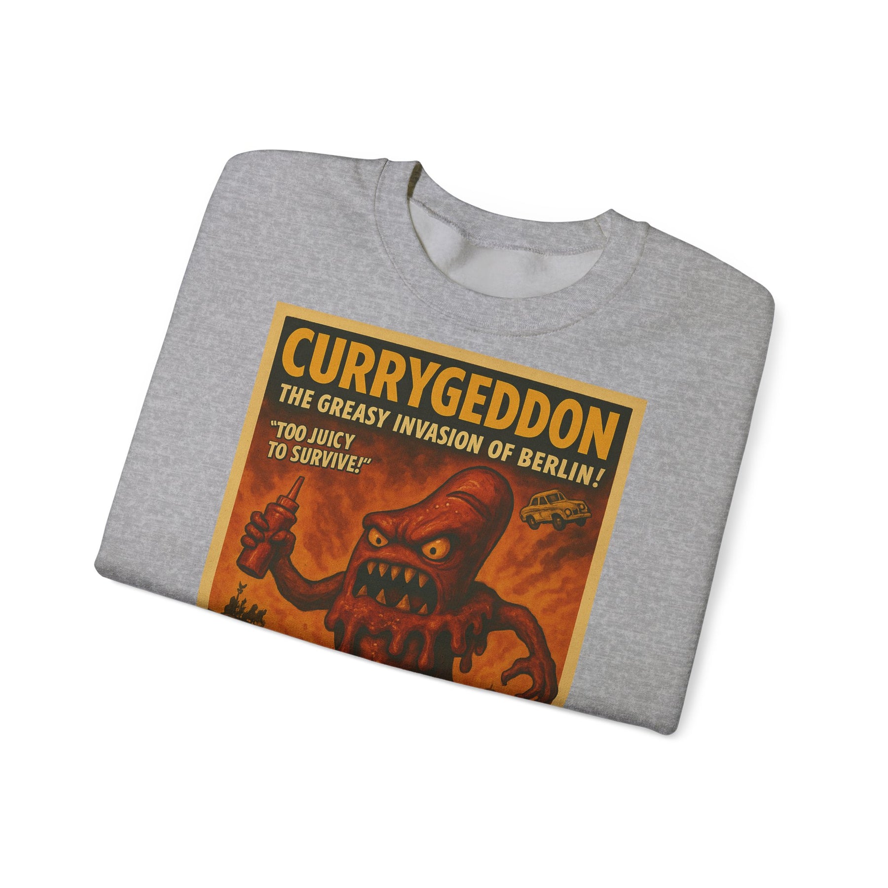 Vintage Motiv – Currygeddon Sweatshirt – Berlin-Monster im Retro-Stil | True Insights Design mit Humor