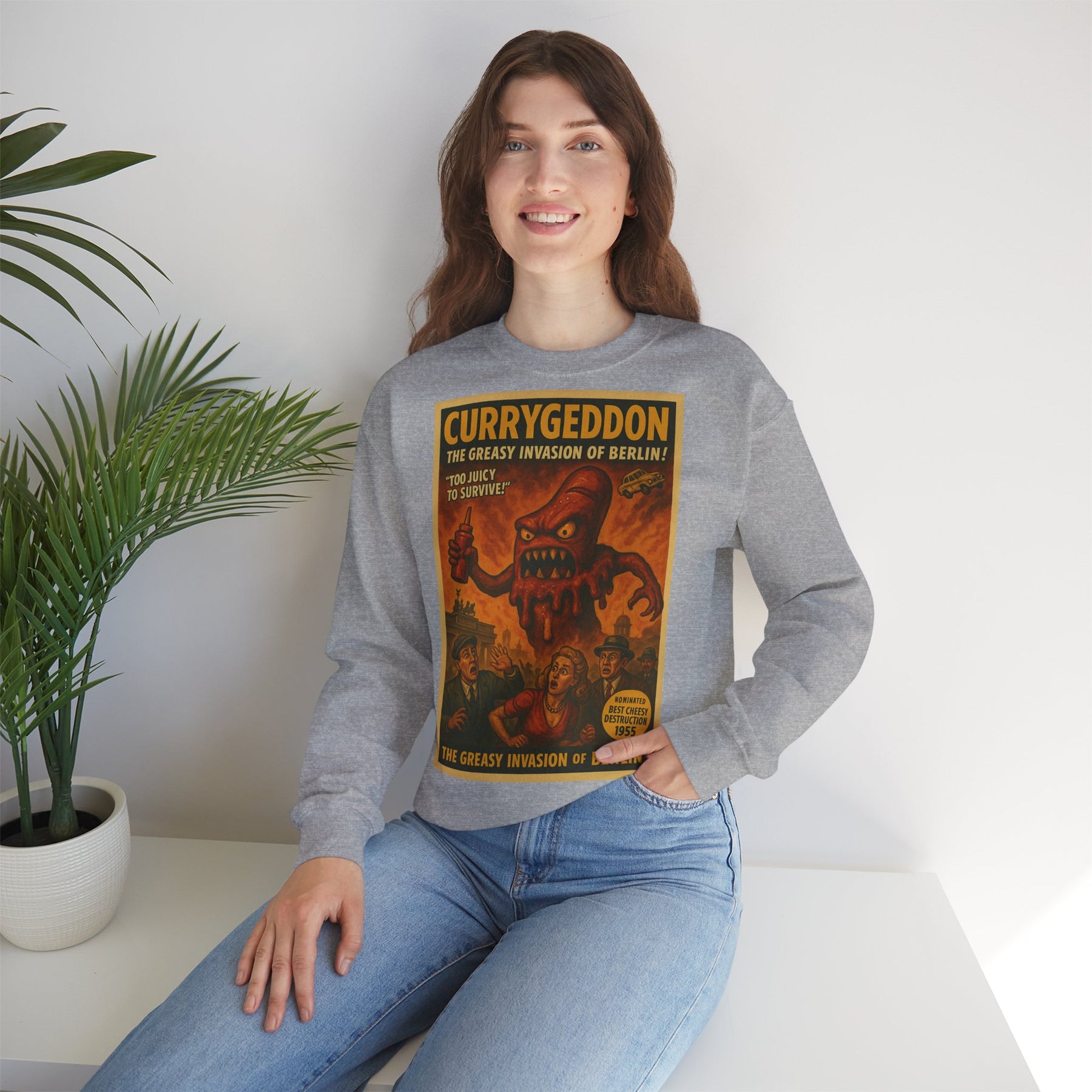 Vintage Motiv – Currygeddon Sweatshirt – Berlin-Monster im Retro-Stil | True Insights Design mit Humor