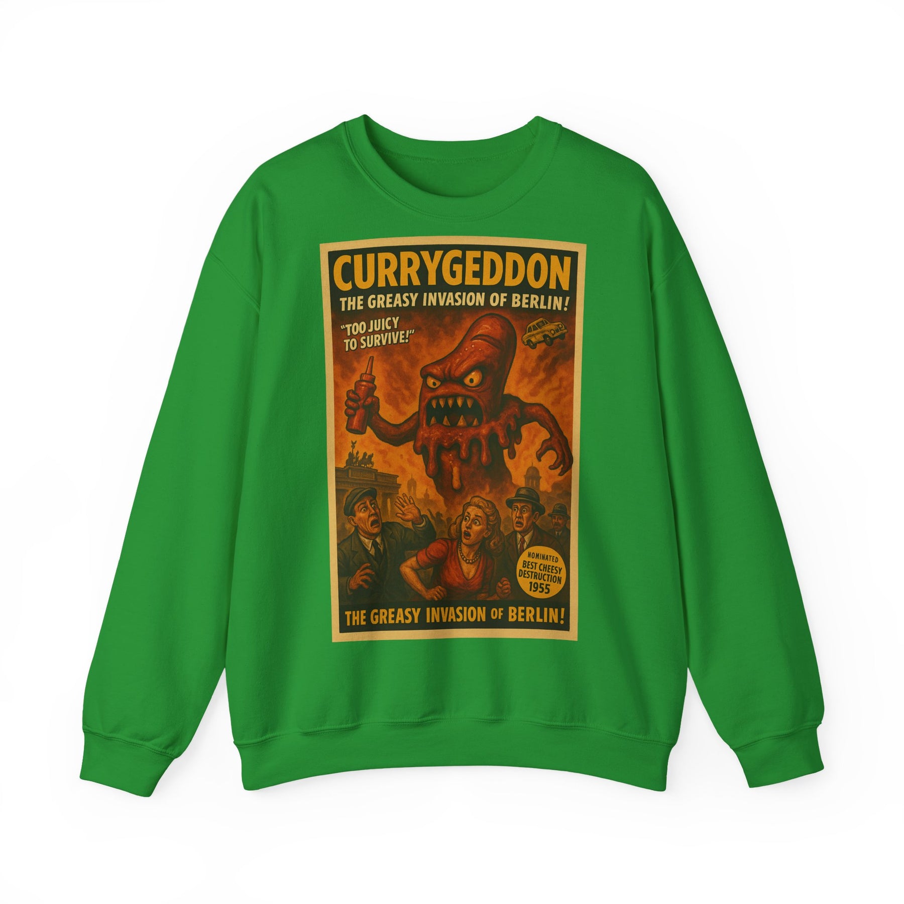 Vintage Motiv – Currygeddon Sweatshirt – Berlin-Monster im Retro-Stil | True Insights Design mit Humor
