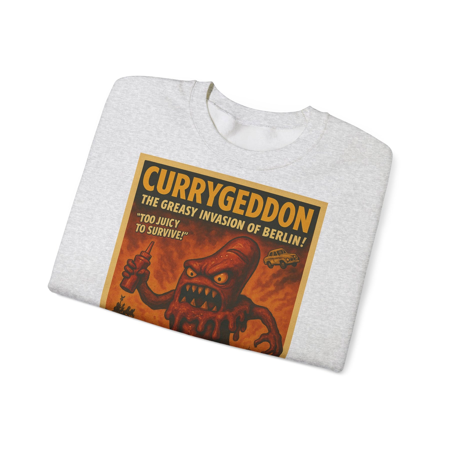 Vintage Motiv – Currygeddon Sweatshirt – Berlin-Monster im Retro-Stil | True Insights Design mit Humor