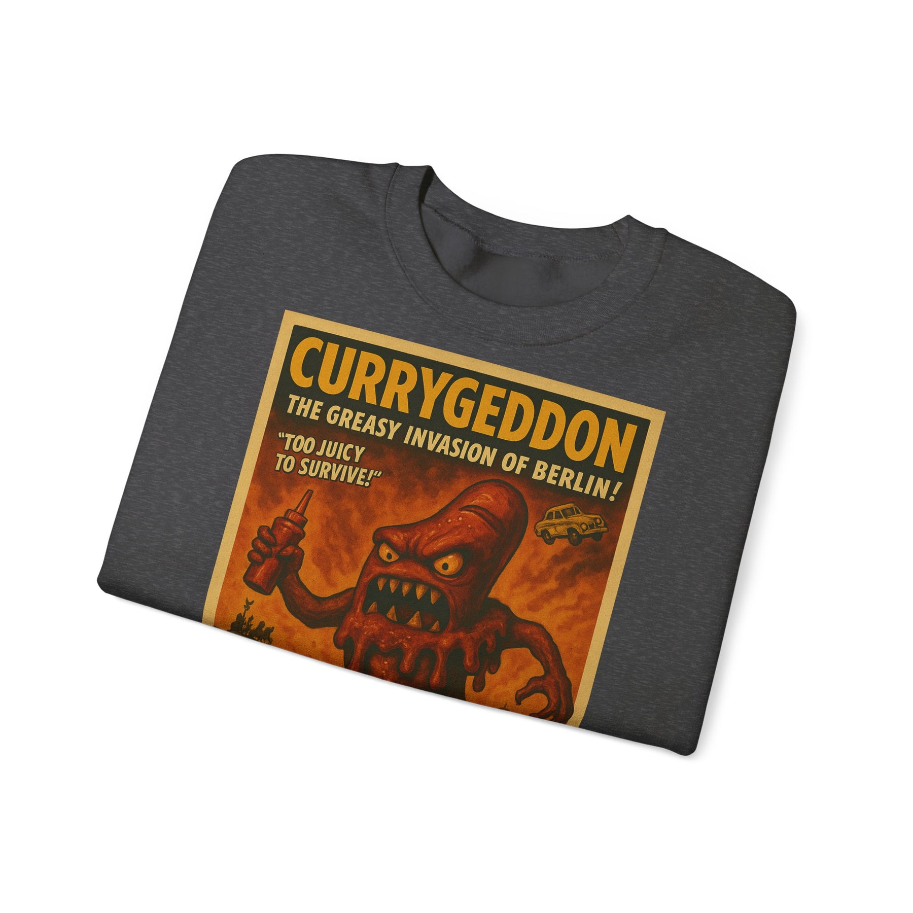 Vintage Motiv – Currygeddon Sweatshirt – Berlin-Monster im Retro-Stil | True Insights Design mit Humor