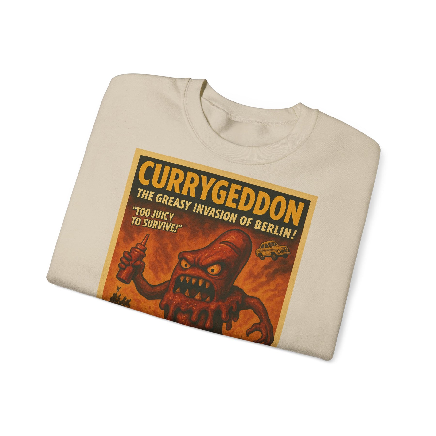 Vintage Motiv – Currygeddon Sweatshirt – Berlin-Monster im Retro-Stil | True Insights Design mit Humor