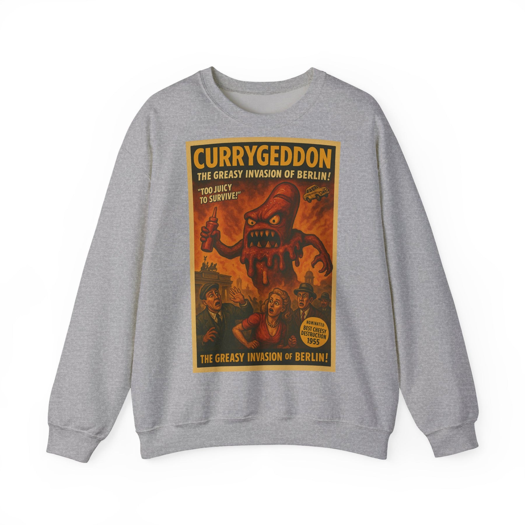 Vintage Motiv – Currygeddon Sweatshirt – Berlin-Monster im Retro-Stil | True Insights Design mit Humor