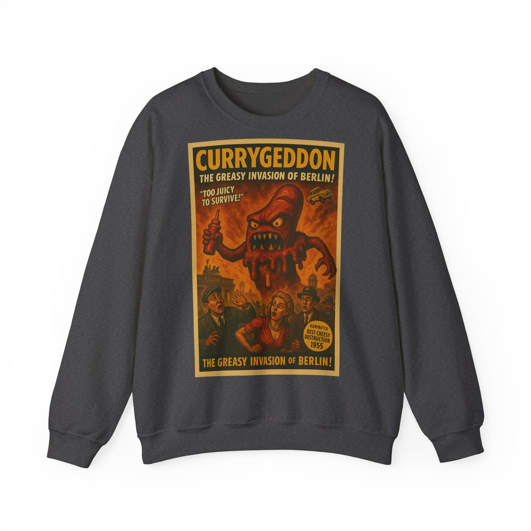 Vintage Motiv – Currygeddon Sweatshirt – Berlin-Monster im Retro-Stil | True Insights Design mit Humor