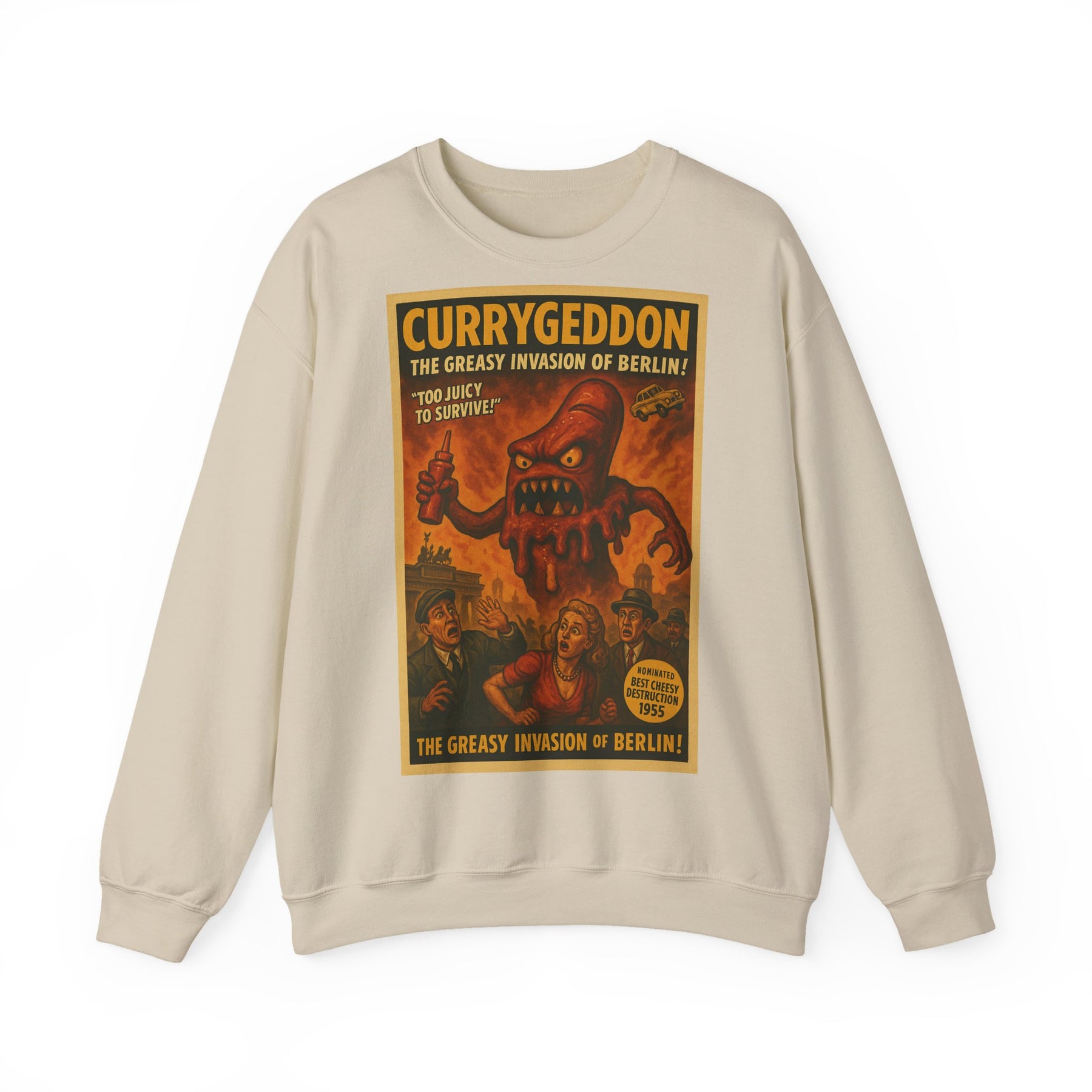 Vintage Motiv – Currygeddon Sweatshirt – Berlin-Monster im Retro-Stil | True Insights Design mit Humor