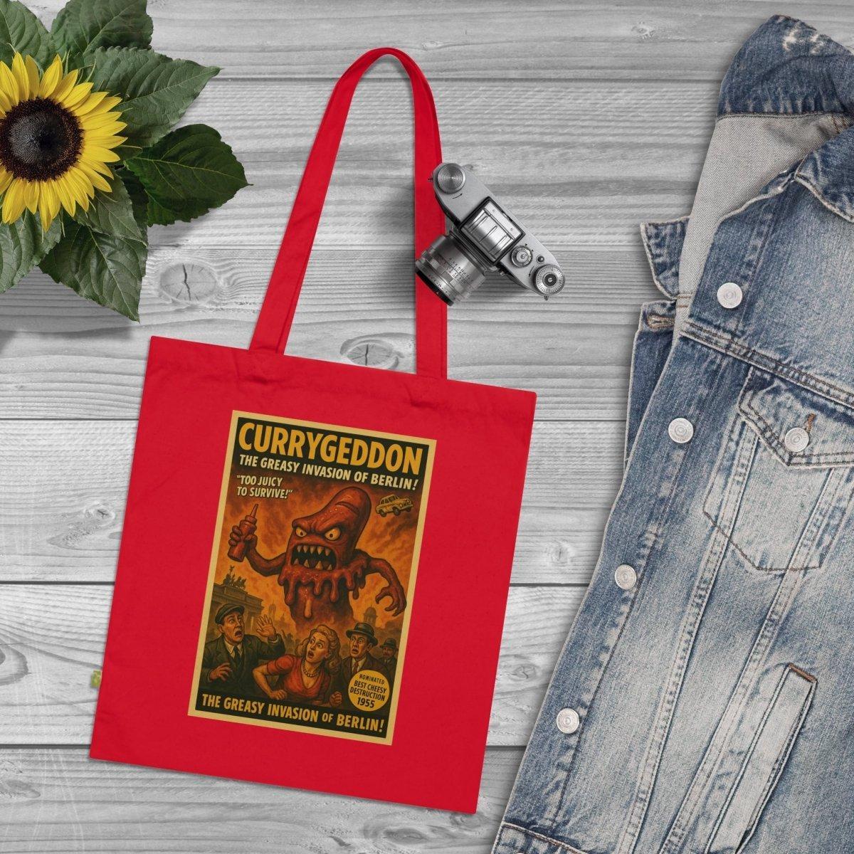 Vintage Motiv – Currygeddon Tote Bag – Trashfilm trifft Streetfood | True Insights Design mit Humor