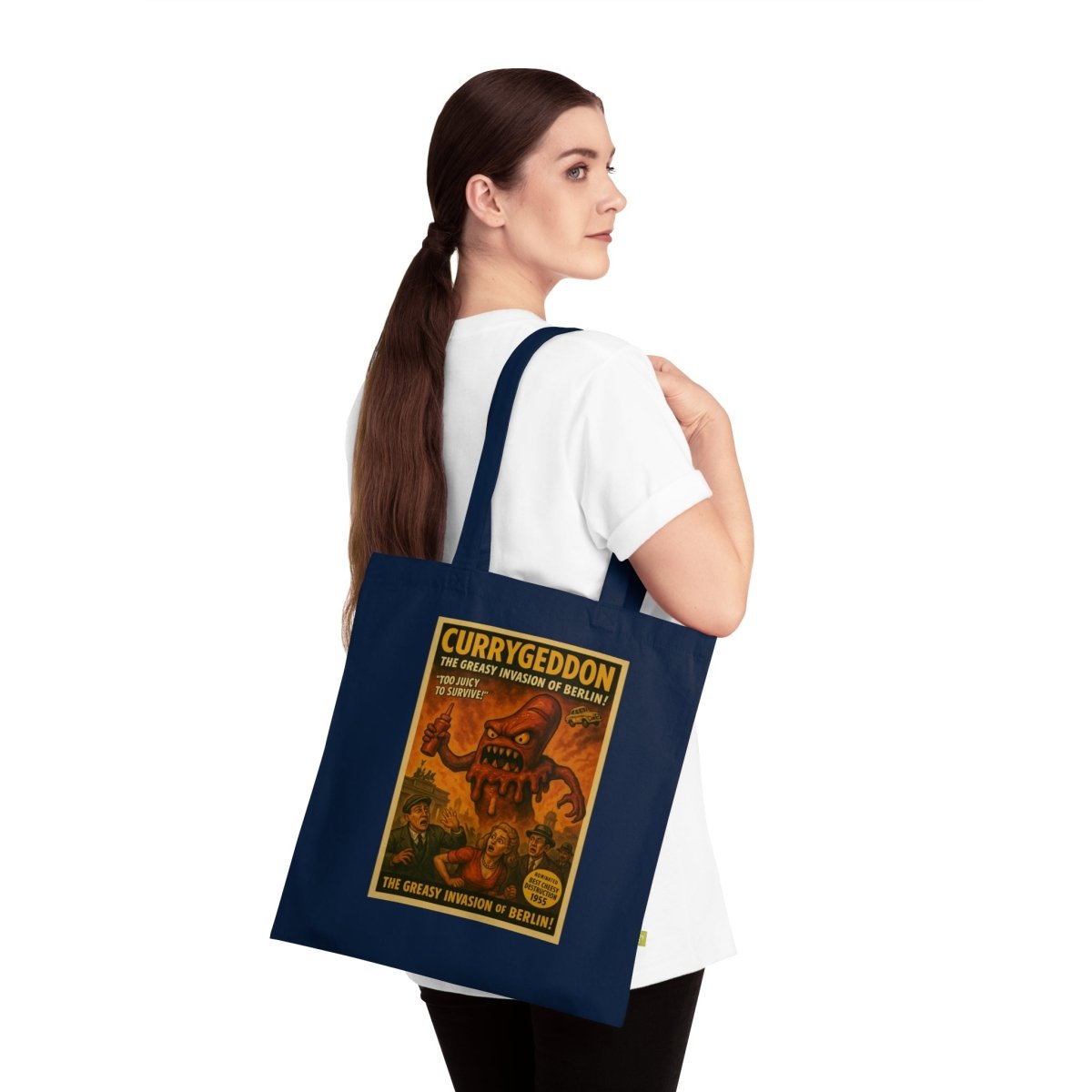 Vintage Motiv – Currygeddon Tote Bag – Trashfilm trifft Streetfood | True Insights Design mit Humor