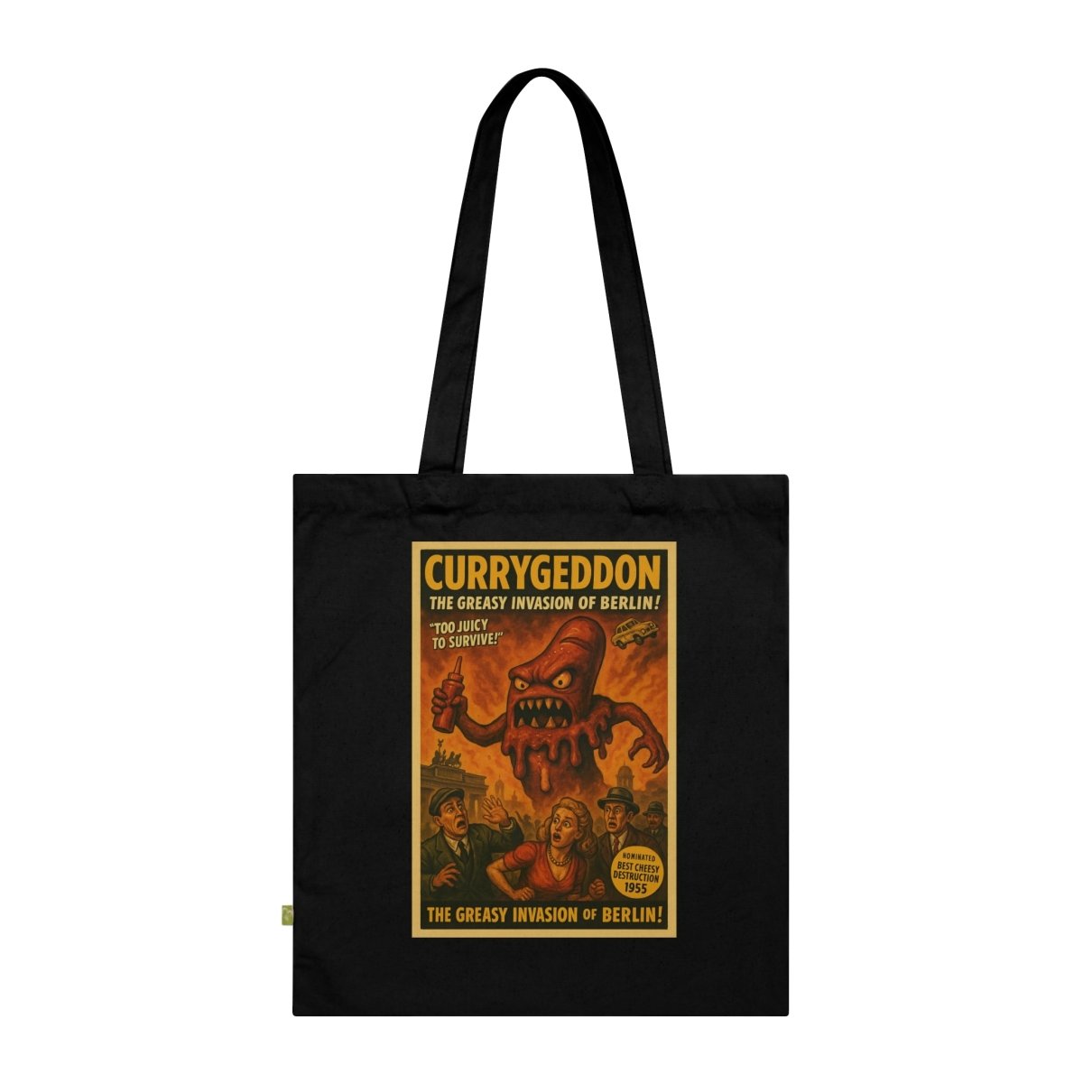 Vintage Motiv – Currygeddon Tote Bag – Trashfilm trifft Streetfood | True Insights Design mit Humor