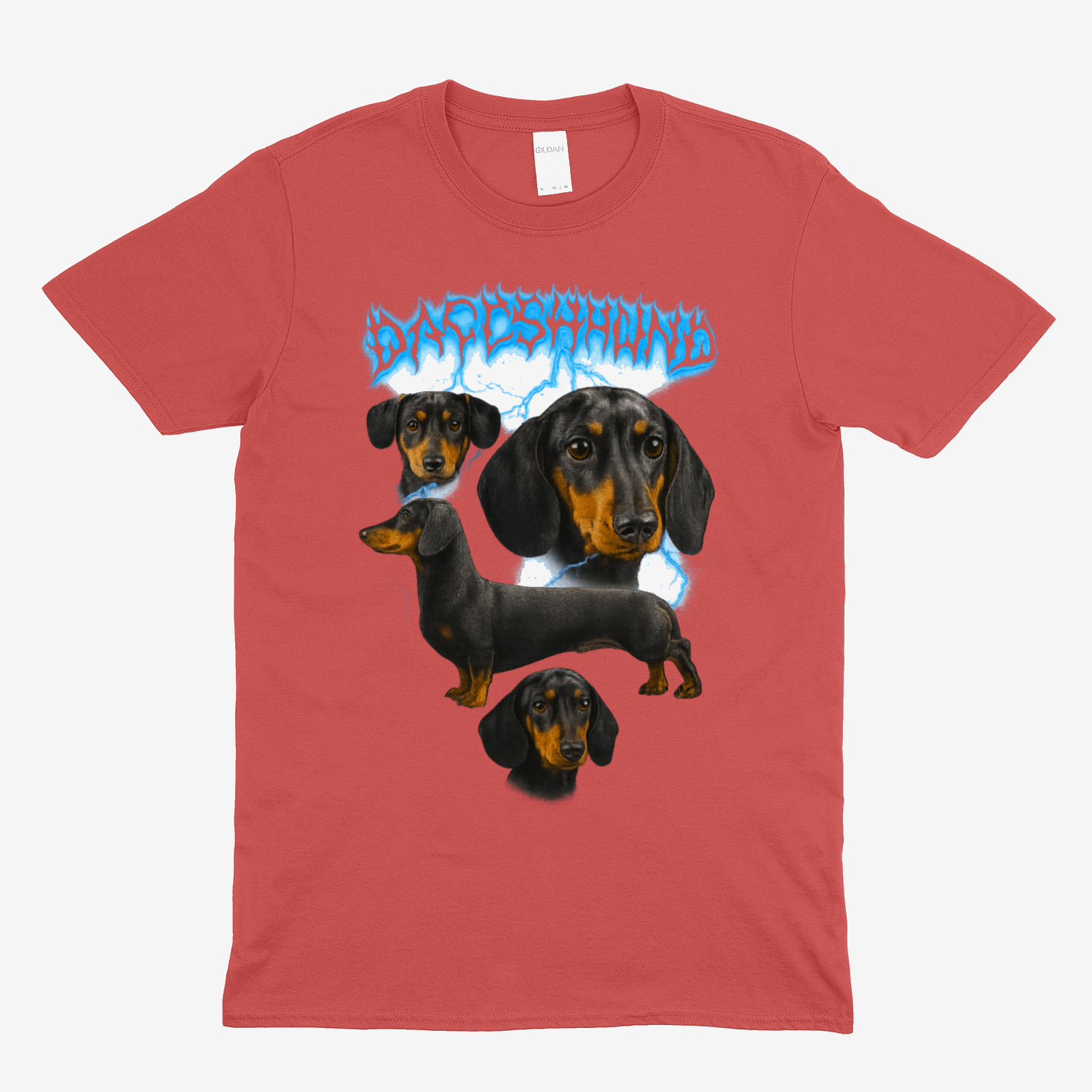 DACHSHUND T-Shirt – Metal-Dackel mit Blitzen & Haltung