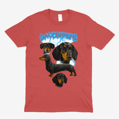 DACHSHUND T-Shirt – Metal-Dackel mit Blitzen & Haltung