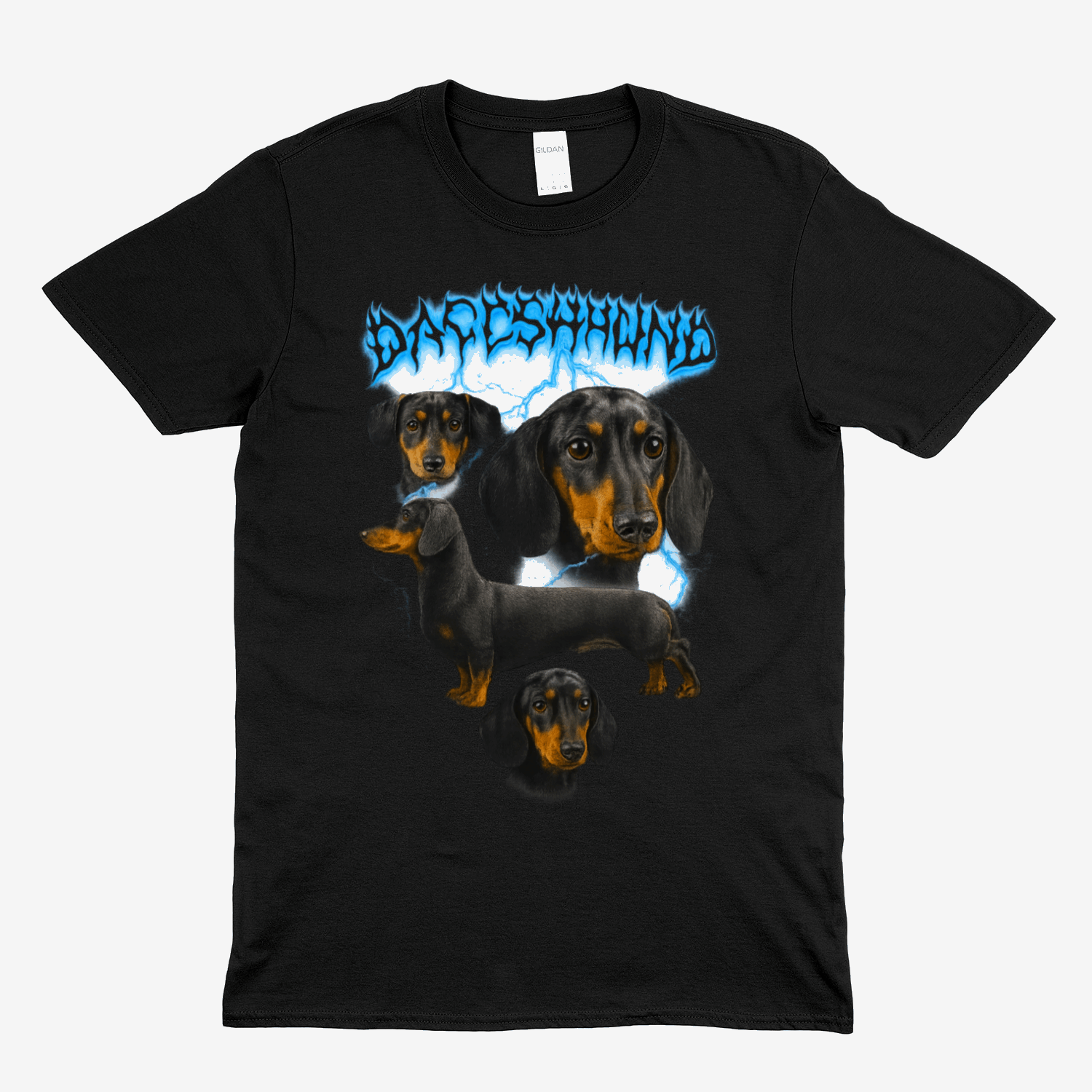 DACHSHUND T-Shirt – Metal-Dackel mit Blitzen & Haltung