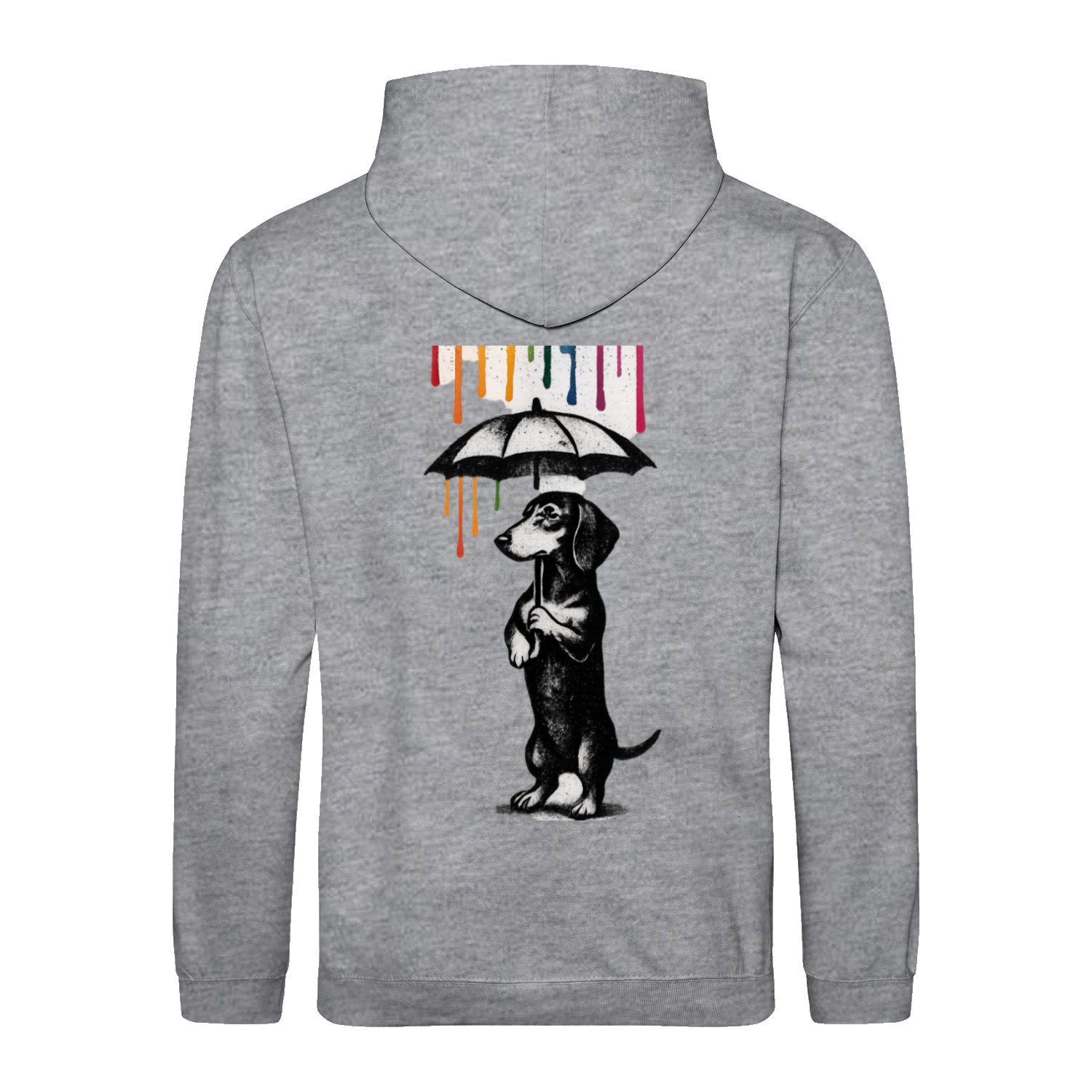 Dackel „Color Rain“ – Urban Street-Art Hoodie mit buntem Farbregen-True Insights