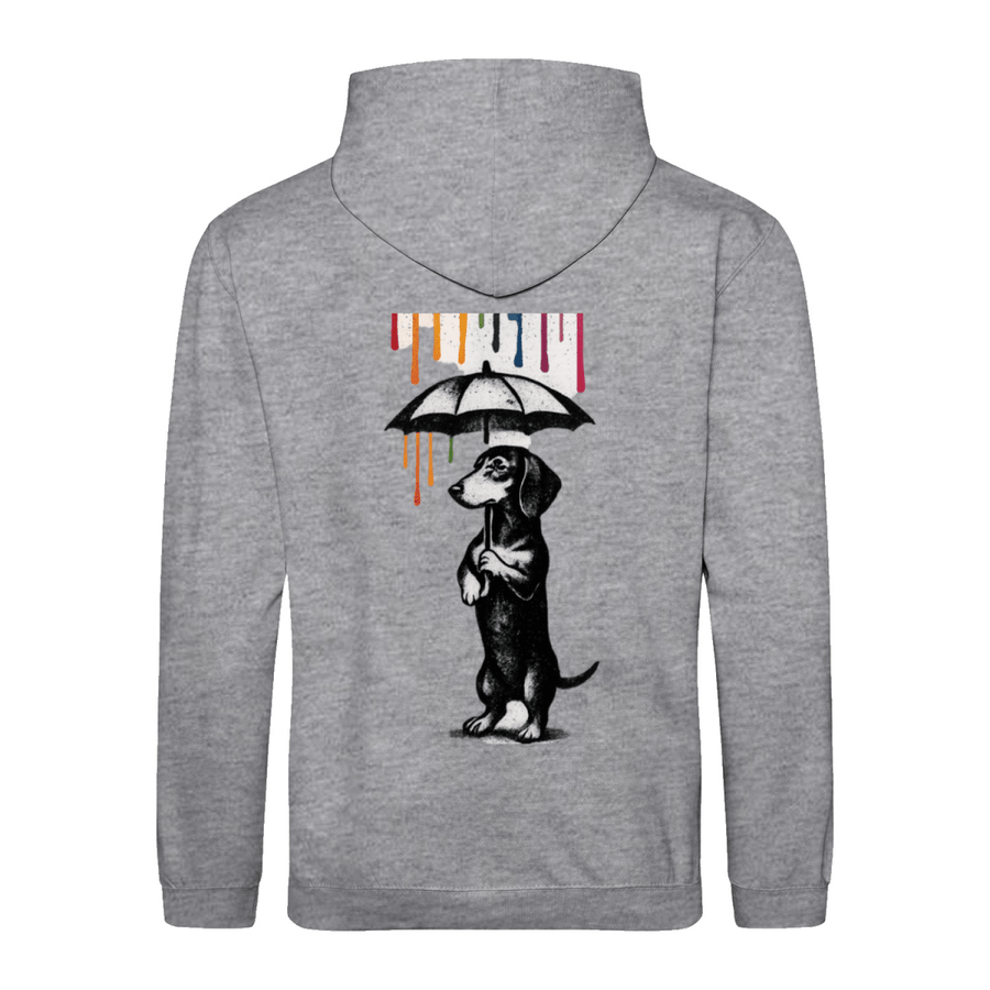 Dackel „Color Rain“ – Urban Street-Art Hoodie mit buntem Farbregen-True Insights